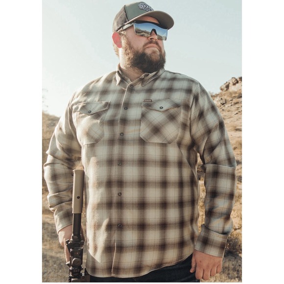 DIXXON Other - DIXXON Flannel Ordinance Men's‎ 2X Snap Button Brown Khaki Tan Plaid Shirt NWT